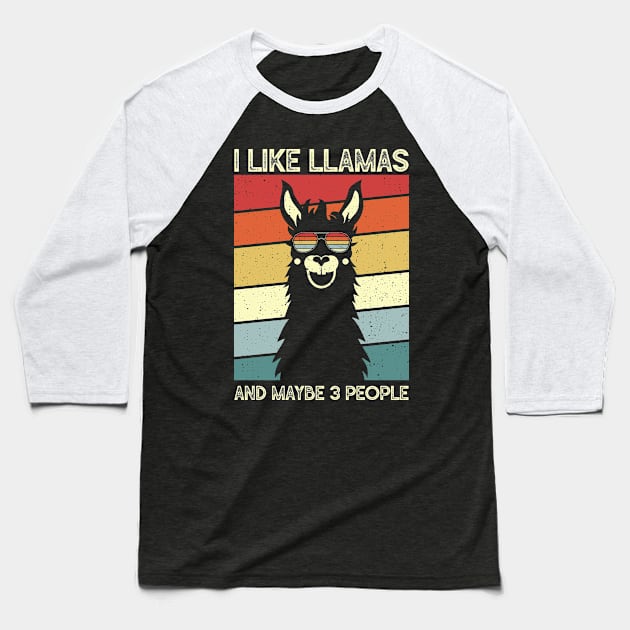 I Like Llamas And Maybe 3 People Retro Style Alpaca Baseball T-Shirt by Michelin